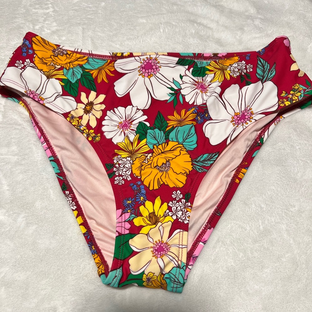 Cupshe Floral Bikini Bottom - Red and Yellow
